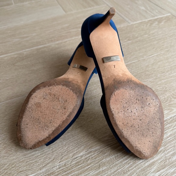 Badgley Mischka Blue Satin D’Orsay Peep Toe Crystal Heels Size 7 - Picture 11 of 14